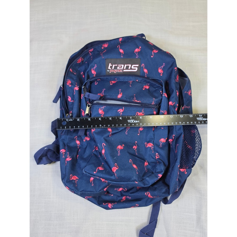 Trans by JanSport Backpack Navy Blue Pink Flamingo Print School Travel Bag